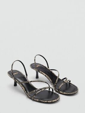 Mango MNG Strappy Heeled Sandals – Snake Print Grey Black Euro 38 US 7.5 New